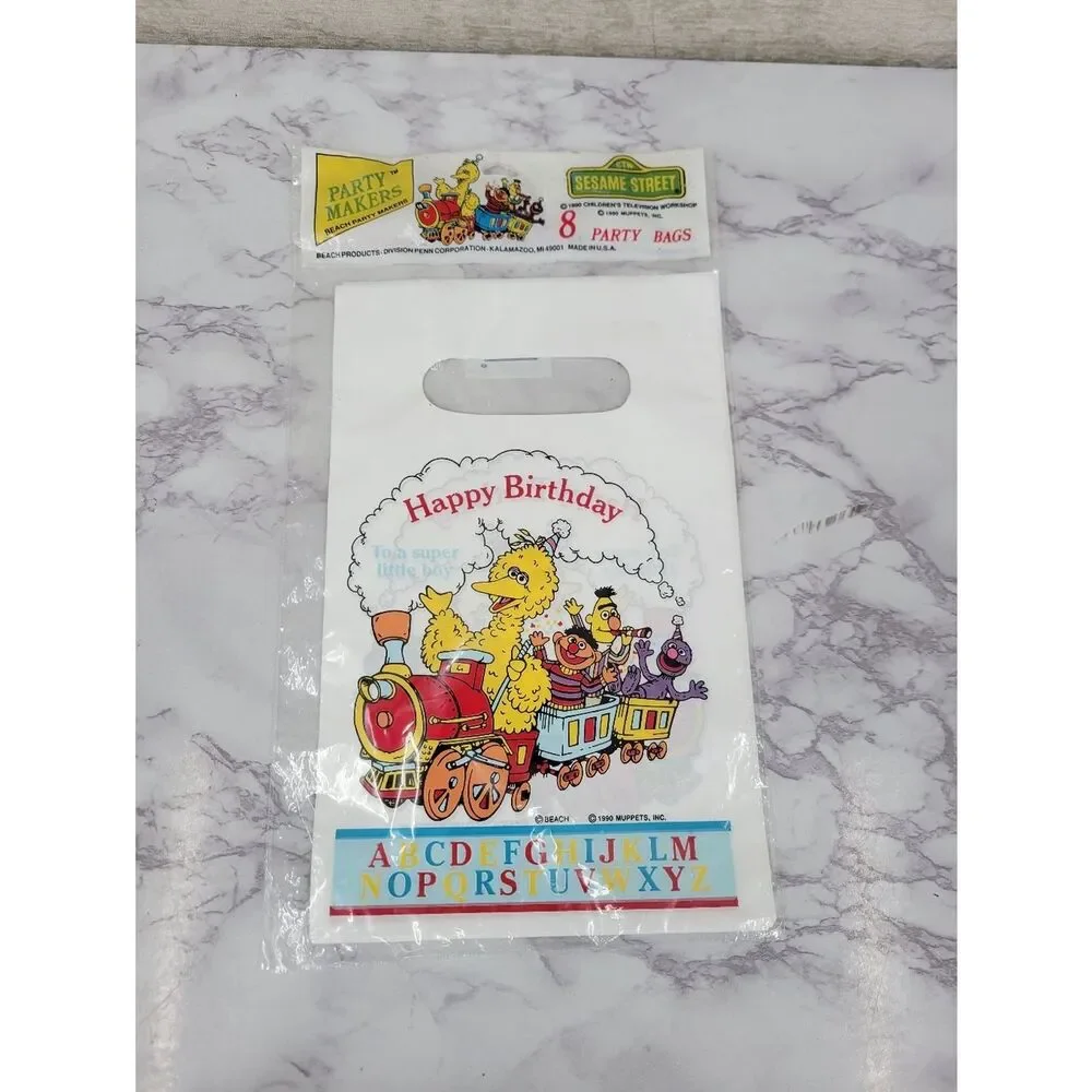 Sesame Street Happy Birthday Party Favor Treat Bags - White Vintage 90s